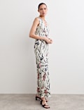 Pure Silk Floral V-Neck Maxi Column Dress