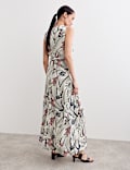 Pure Silk Floral V-Neck Maxi Column Dress