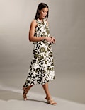 Robe midi style tube 100&nbsp;% lin &agrave; col rond et motif fleuri