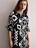 Geometric Collared Belted Midi Shirt Dress