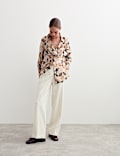 Pure Silk Leaf Print Ruffle Top