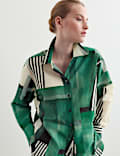 Chemise en soie m&eacute;lang&eacute;e coton &agrave; motif g&eacute;om&eacute;trique