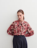 Floral Print Jacquard Collared Blouse