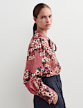 Floral Print Jacquard Collared Blouse