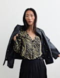 Jacquard Printed Tie Neck Blouse