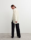 Longline Embroidered Collared Button Through Shirt