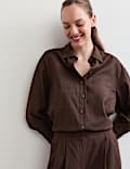 Wool Rich Pinstripe Collared Shirt