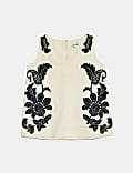 Linen Rich Applique V-Neck Top