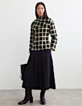 Cotton Rich Checked Cowl Neck Blouse with Silk