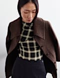 Cotton Rich Checked Cowl Neck Blouse with Silk