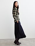 Cotton Rich Checked Cowl Neck Blouse with Silk
