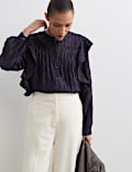 Textured Ruffle Button Through Blouse