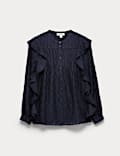 Textured Ruffle Button Through Blouse