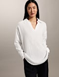 Pure Linen V-Neck Popover Blouse