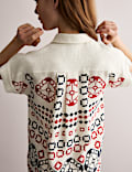 Pure Linen Printed Collared Cap Sleeve Top