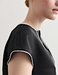 Satin Back Top Contrast Trim with Linen