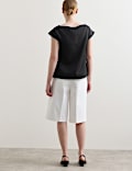 Satin Back Top Contrast Trim with Linen