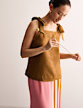 Pure Linen Square Neck Tie Strap Top