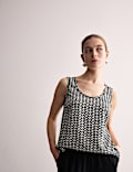 Pure Silk Geometric Scoop Neck Vest Top