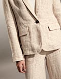 Pure Linen Houndstooth Single Breasted Blazer