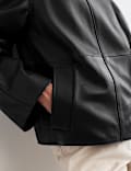 Pure Leather Collarless Short Jacket