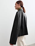 Pure Leather Collarless Short Jacket
