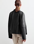 Pure Leather Collarless Short Jacket