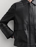 Pure Leather Collared Short Jacket