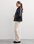 Pure Leather Collared Short Jacket