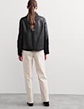 Pure Leather Collared Short Jacket