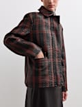 Leather Woven Checked Collared Jacket