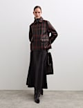 Leather Woven Checked Collared Jacket