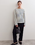 Pure Cotton Striped Slash Neck Top