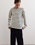 Pure Cotton Striped Slash Neck Top