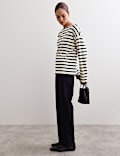 Pure Cotton Striped Slash Neck Top