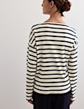 Pure Cotton Striped Slash Neck Top