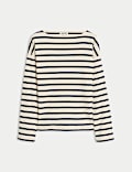Pure Cotton Striped Slash Neck Top