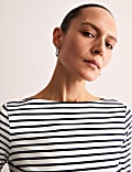 Pure Mercerised Cotton Striped Boat Neck Top