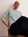 Pure Mercerised Cotton Striped Boat Neck Top
