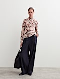 Merino Wool Rich Floral Funnel Neck Top