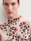 Merino Wool Rich Floral Funnel Neck Top