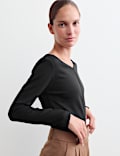 Cotton Modal Blend V-Neck Stitch Detail Top