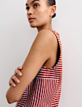 Pure Cotton Striped Ribbed Vest Top