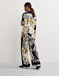 Leaf Print Drawstring Wide Leg Trousers