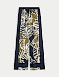 Pantalon coupe large à imprimé feuille avec cordon