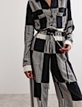 Pantalon large à motif géométrique avec cordon