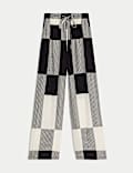 Pantalon large à motif géométrique avec cordon
