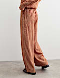 Pure Silk Striped Wide Leg Trousers