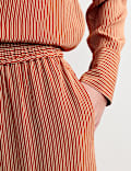 Pure Silk Striped Wide Leg Trousers