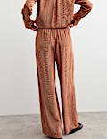 Pure Silk Striped Wide Leg Trousers